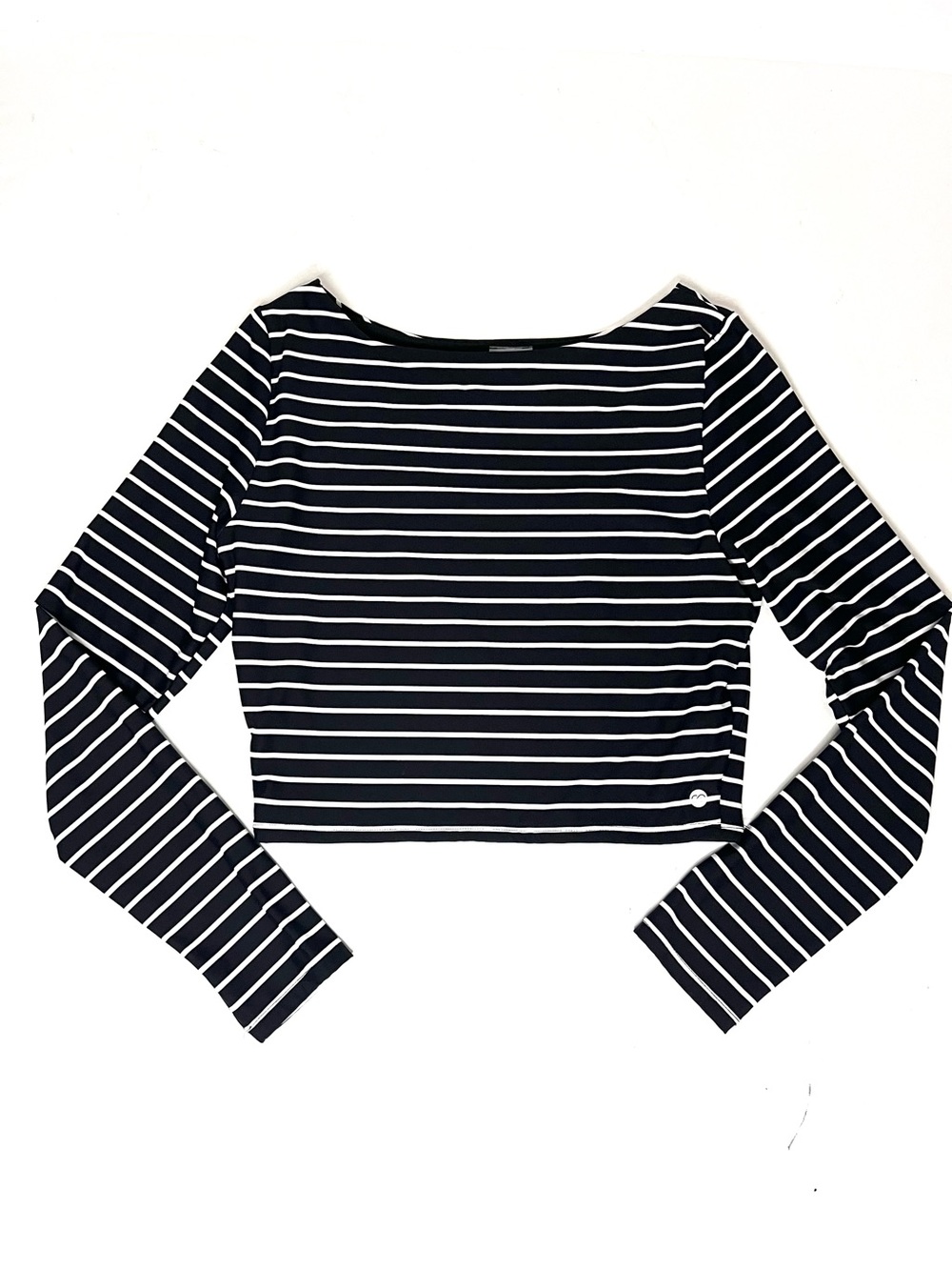 Calia Black and White Striped Long Sleeve Cropped Top - Size S